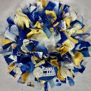 HANUKKAH RAG WREATH 8" HANDCRAFTED CANDLE RING TABLE DECOR BEAUTIFUL GIFT UNIQUE